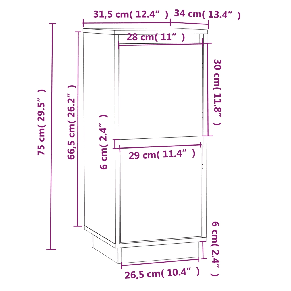 Credenza 31,5x34x75 cm in Legno Massello di Pino 813380