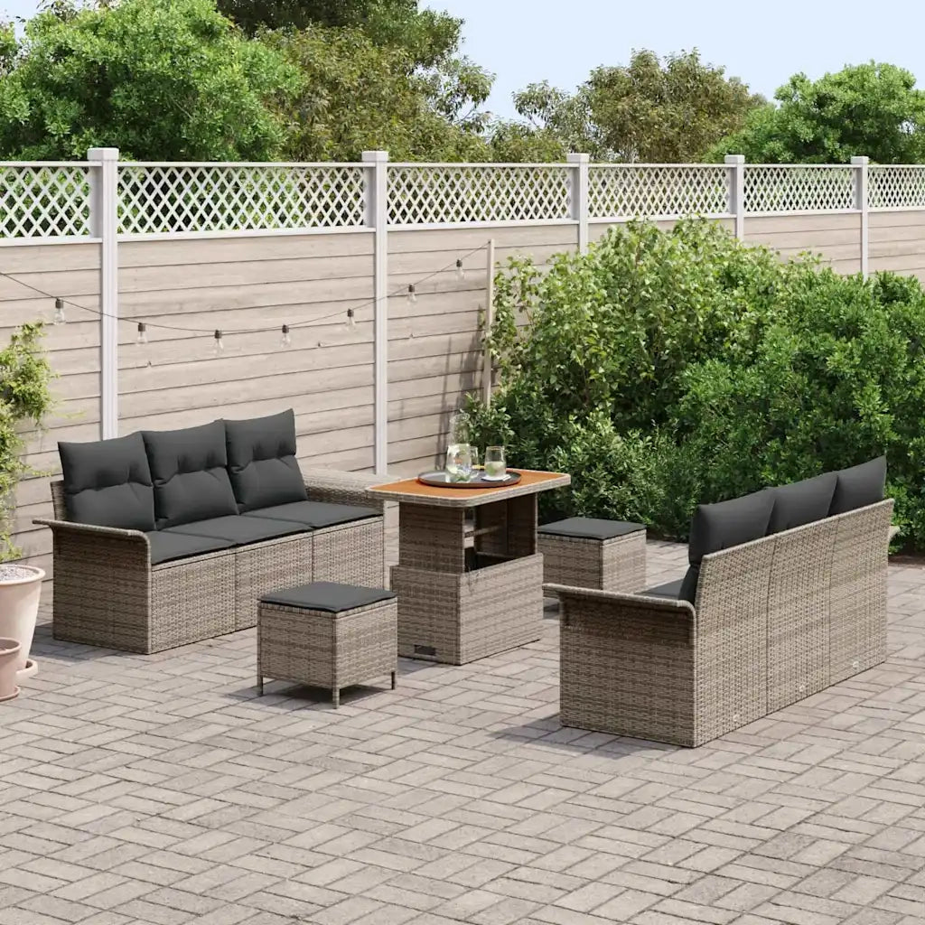 Set Divano da Giardino con cuscino 9 pcs Grigio 3364043