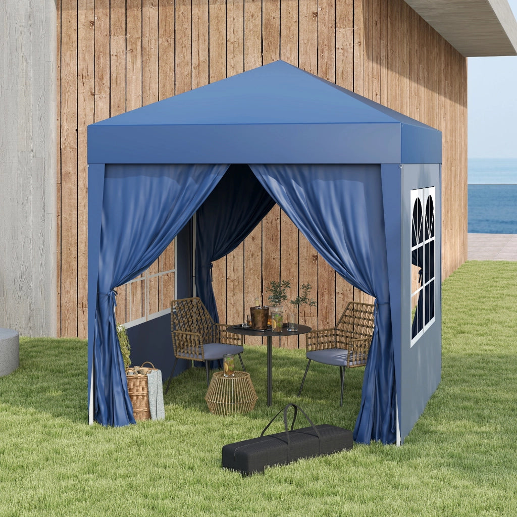 Gazebo; tenda per birra; 4 pareti laterali rimovibili; 2 finestre; struttura metallica; 2 x 2m; blu