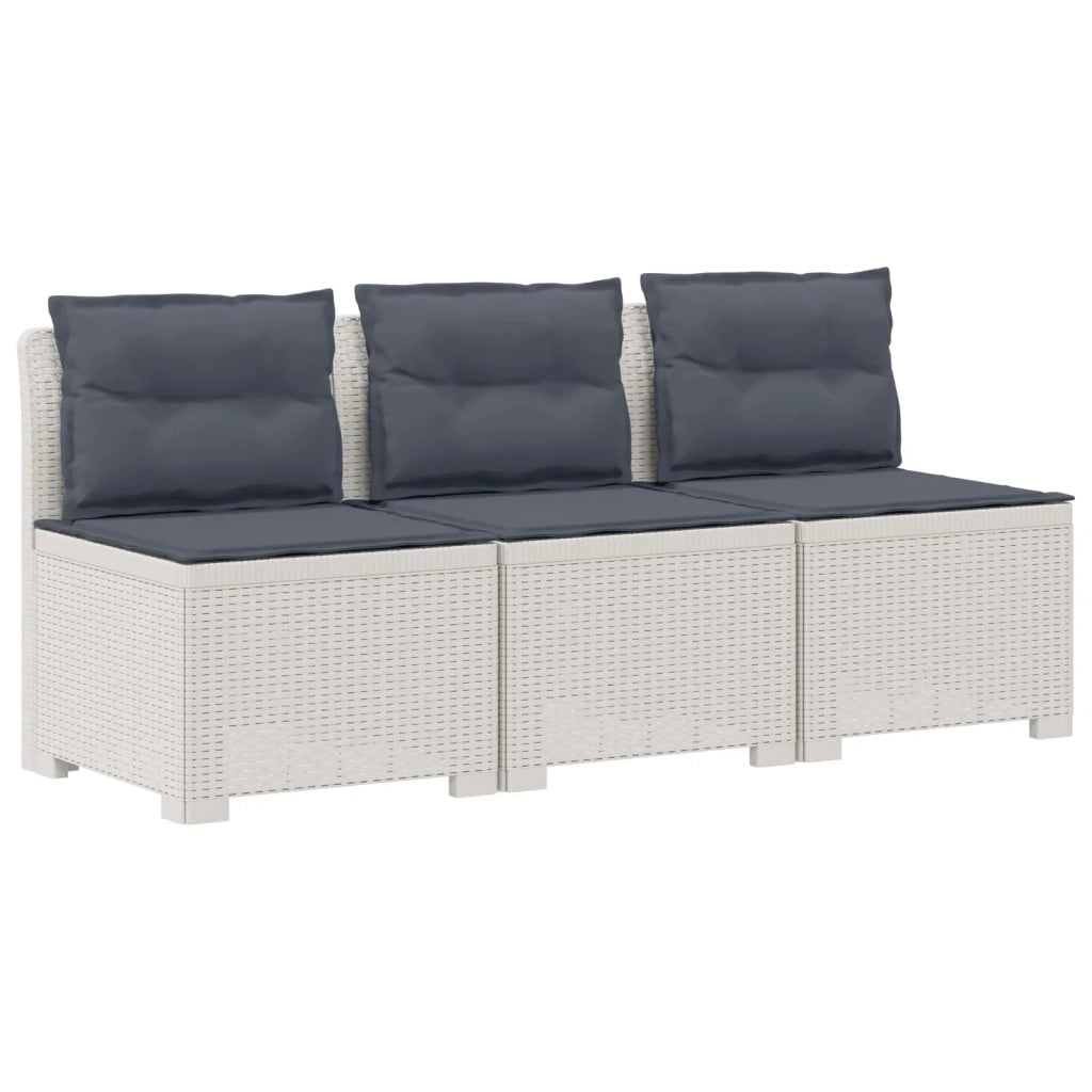 Divano da esterno-Divano da Giardino 3 posti con cuscini in look rattan PP Bianco 803549