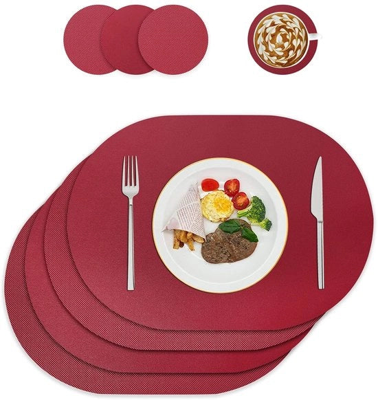 Set di piatti e sottopiatto - confezione da 4 - pelle riciclata e gomma - 43 x 30 cm