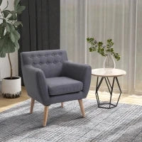Poltrona Imbottita Moderna, Poltroncina da Camera Soggiorno con Braccioli Tessuto Legno 68 × 58.5 × 76cm Grigio Chiaro