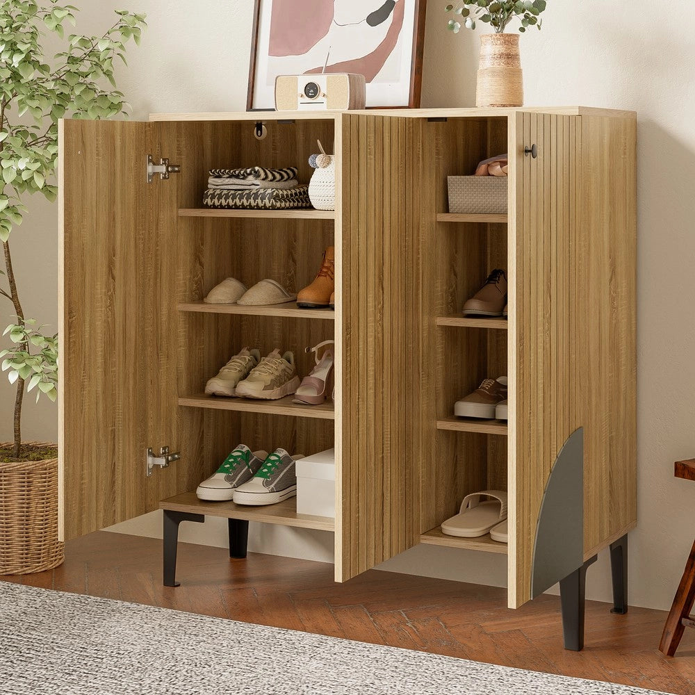 Scarpiera con Ante e Ripiani ¨C MINIMAL ¨C Legno, Nero, 90x32x94 cm