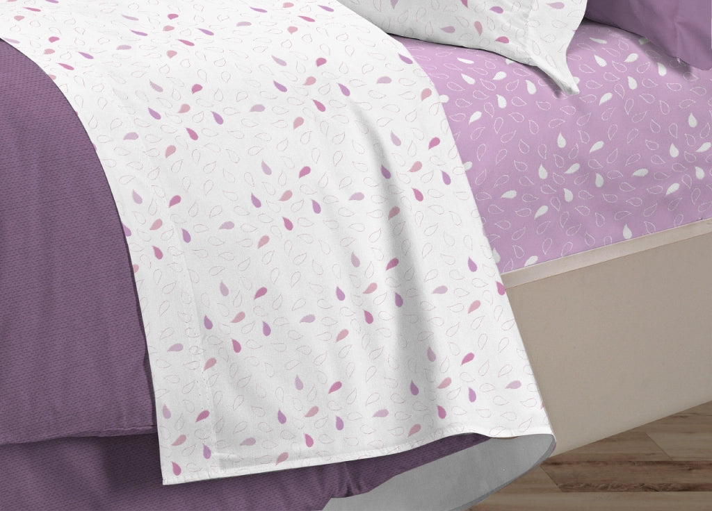Completo Lenzuola Letto 100% Cotone Made Italy 3027 Disegno Goccia - Singolo - Rosa