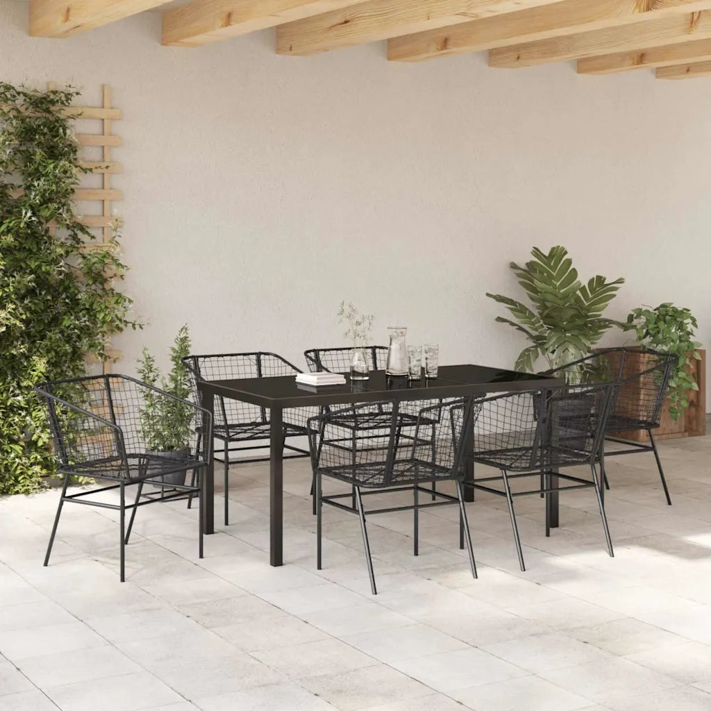 Set da Pranzo per Giardino 7 pz | Set Salotto da Giardino Nero polyrattan