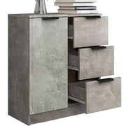 Credenza in Legno Cemento Cassettiera Consolle 1 Anta e 3 Cassetti Salvaspazio
