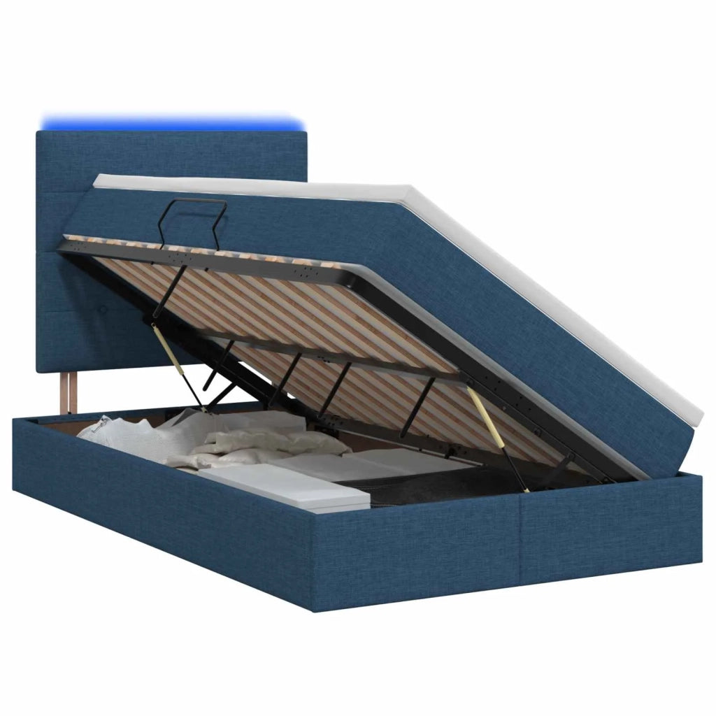 Letto con contenitore LED e materasso Blu 120 x 200 cm Tessuto 3459941