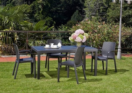 Tavolo da Giardino rettangolare 150x90x72h cm in plastica Effetto Rattan colore antracite Tomaino