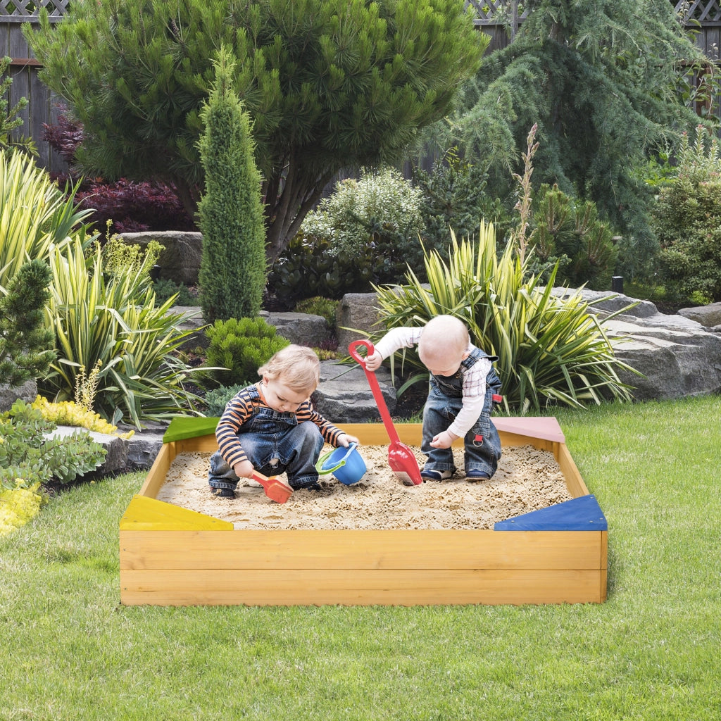 Sabbiera per Bambini 4 Posti in Legno di Abete ¨C zephmum ¨C 109x109x19.8 cm