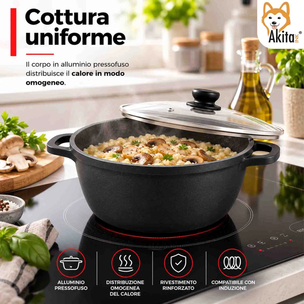 Akitaink Casseruola Alluminio Pressofuso Coperchio in Vetro 20 cm
