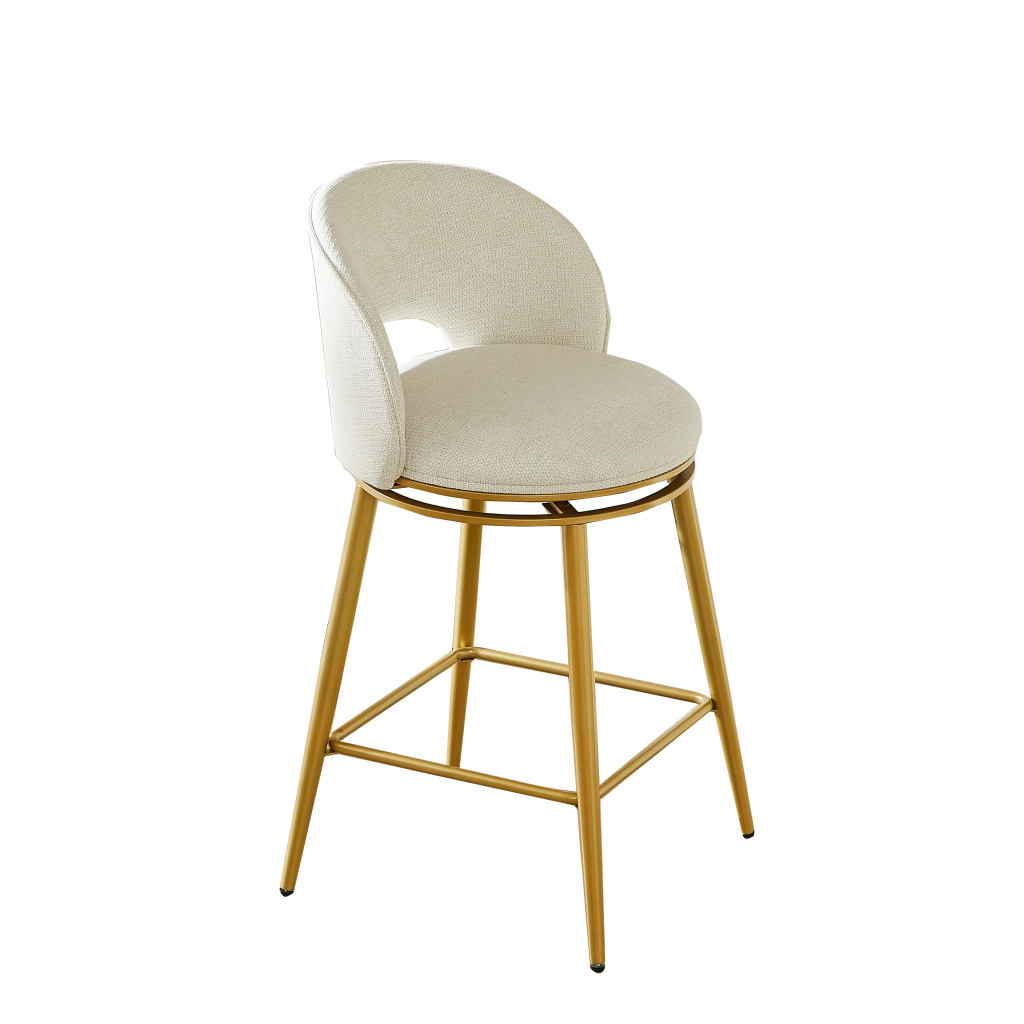 Sgabelli da Bar Girevoli in Chenille ¨C MINIMAL ¨C Set 2 Pezzi, Struttura in Metallo Oro