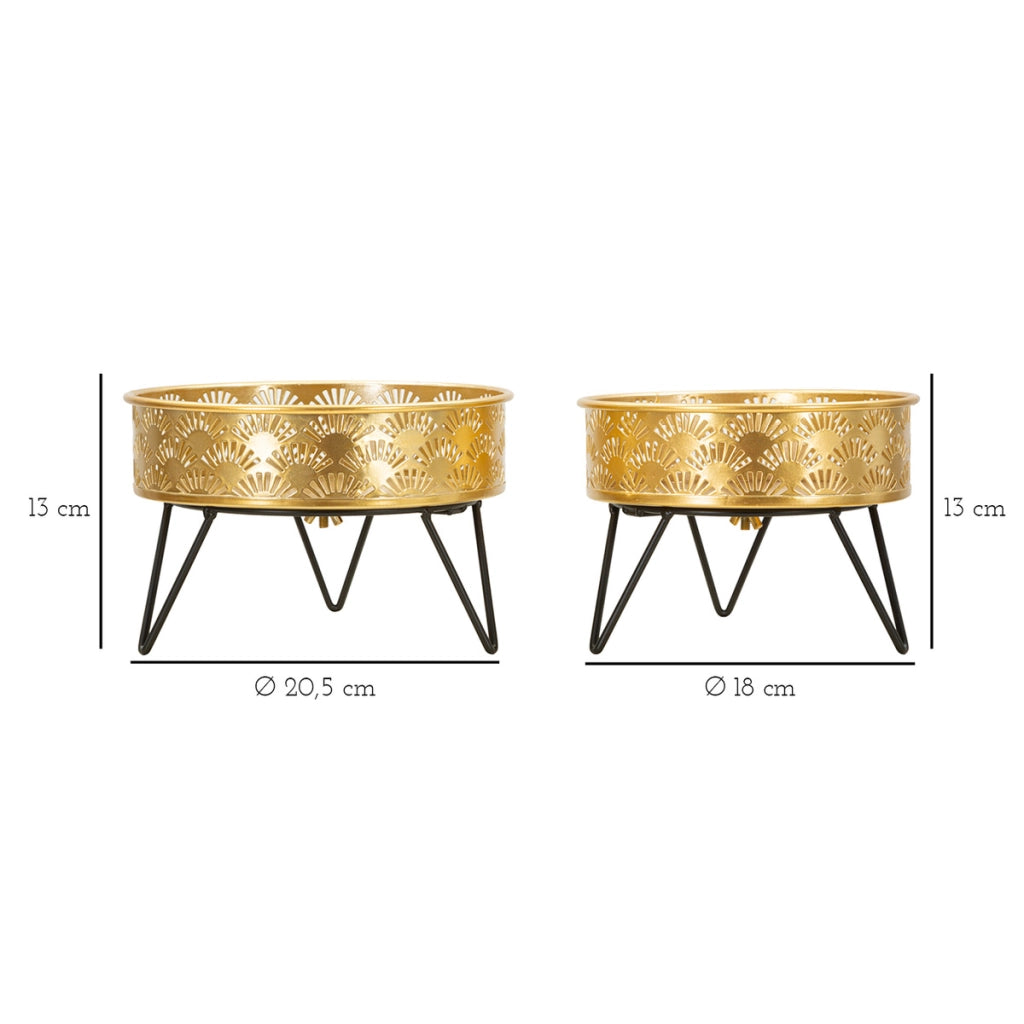 Set di 2 Vasi per Piante VKH409, Oro, Metallo, 20,5x20,5x13 cm