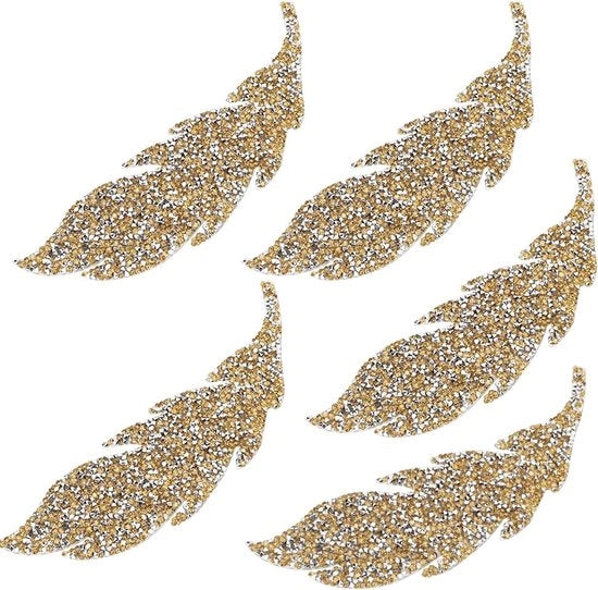Pannelli di abbigliamento - 5 pezzi - Disegno foglia - Adesivo per pietre - Accessorio DIY - Fiori applicati - Applicazioni tessili
