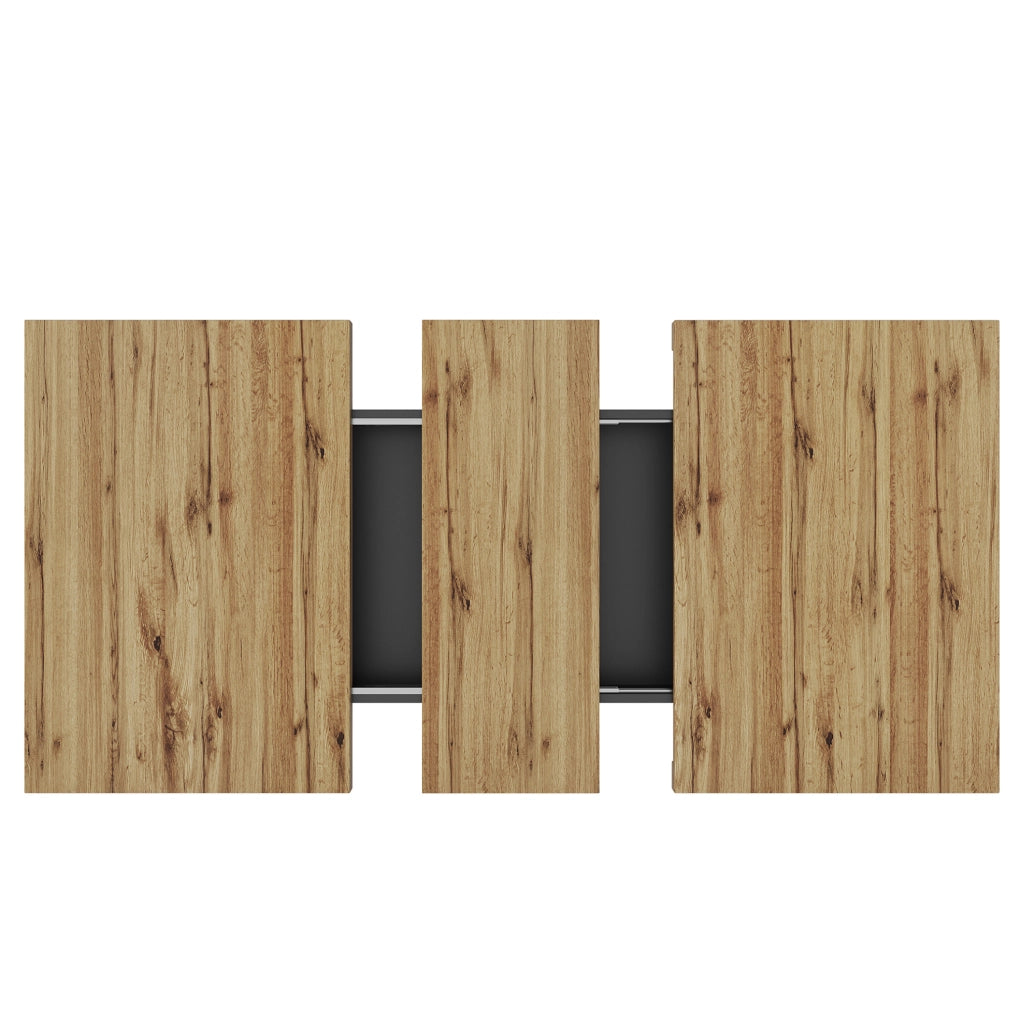 Tavolo da pranzo allungabile 110-140x80x75 cm con contenitore; MDF e metallo; nero e naturale
