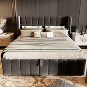Letto matrimoniale imbottito ULEVR 180x200 cm con contenitore sollevabile e rete a doghe, grigio