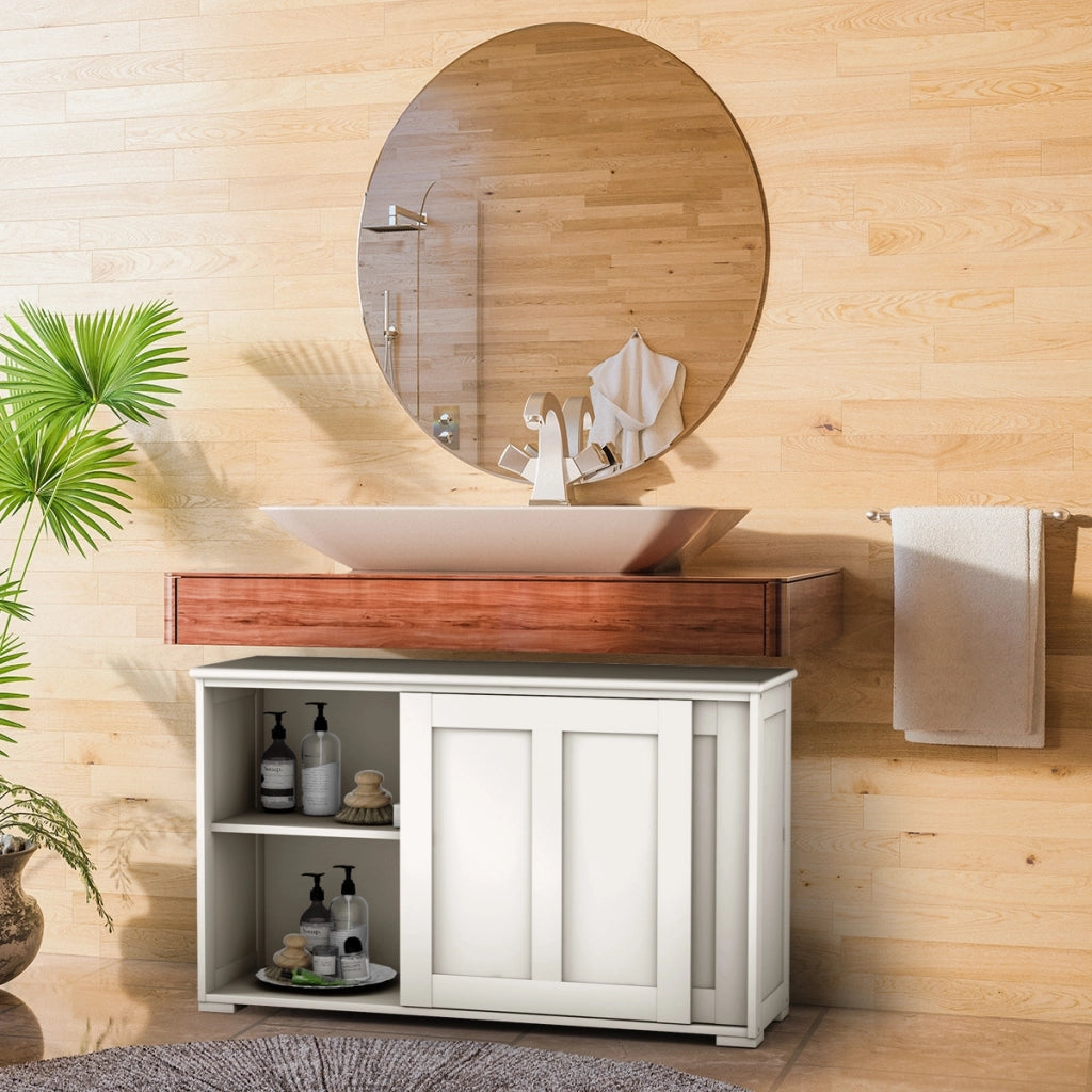 Armadietto da cucina a due porte scorrevoli Mobiletto in legno per bagno 106,7x33x60cm Beige-Credenze buffet