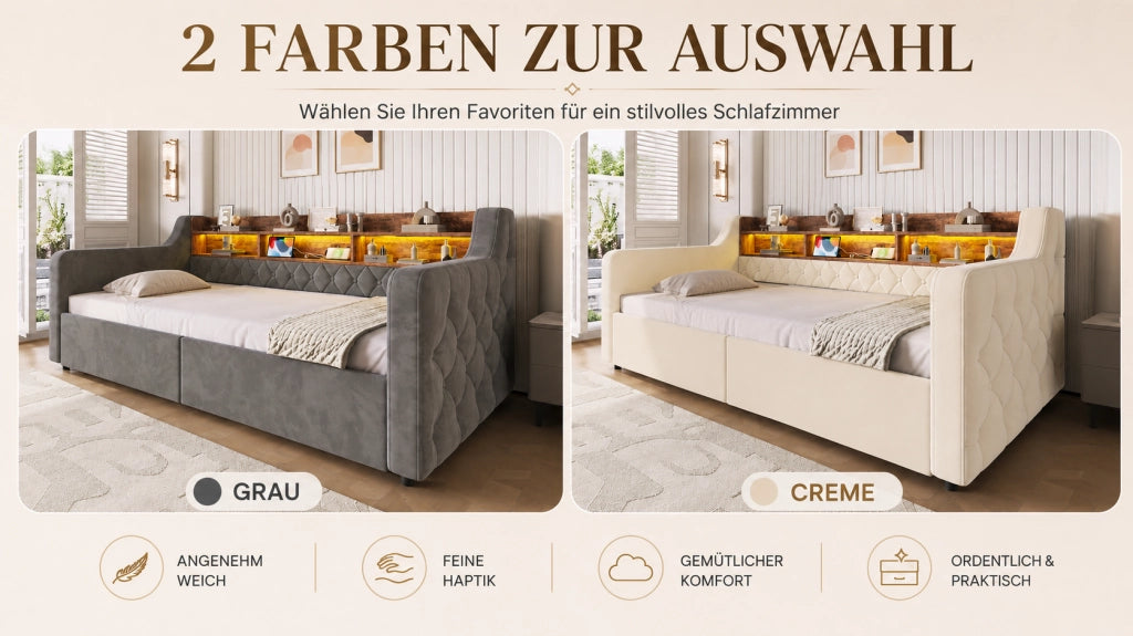 letto imbottito velluto beige 90 x 190 cm