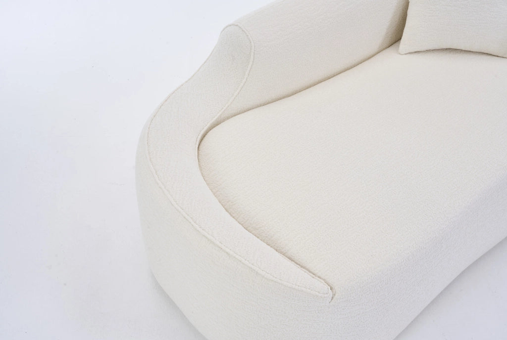 Sofà a due posti con chaise longue curva in chenille bianco, comodo e moderno, ideale per soggiorno e camera