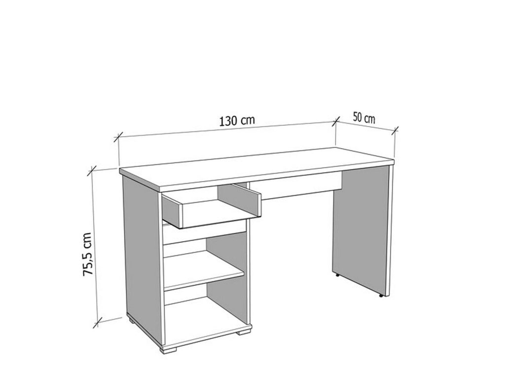 Petriano, Scrivania un Cassetto, 130x50x75.5h cm Marrone Rovere Scuro