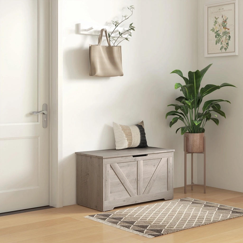 Coffre de Rangement Meuble d'Entrée Rustique 80x40x45cm Gris