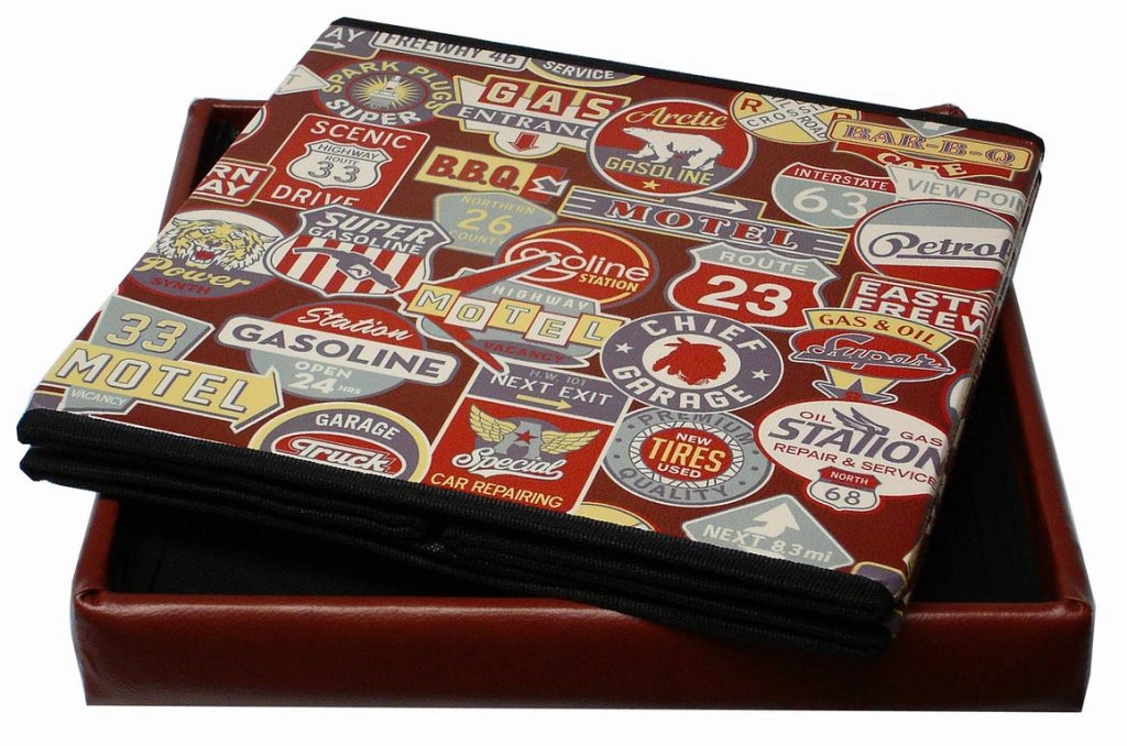 Biscottini Pouf contenitore richiudibile in ecopelle targhe Praticissimo 32x32x32