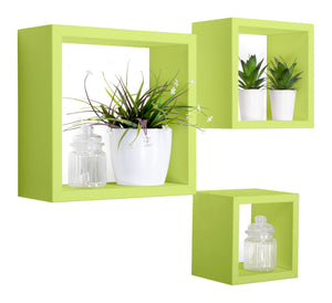 Set 3 Mensole da Parete Cubo in Fibra di Legno Rubic Verde
