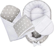 Set di Nido per Bambini 90 x 50 cm Nido per Neonati 4 pezzi Cono con Stelle colore Grigio chiaro