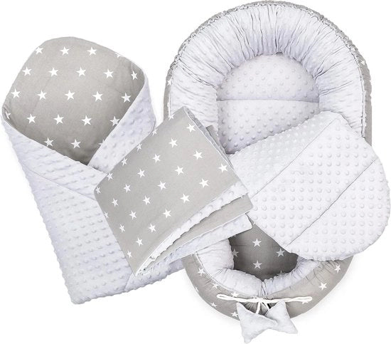 Set di Nido per Bambini 90 x 50 cm Nido per Neonati 4 pezzi Cono con Stelle colore Grigio chiaro