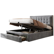 Letto Contenitore 140×200 cm; Letto Matrimoniale con Vano; 2 Cassetti e Testiera Regolabile; senza Materasso; Grigio