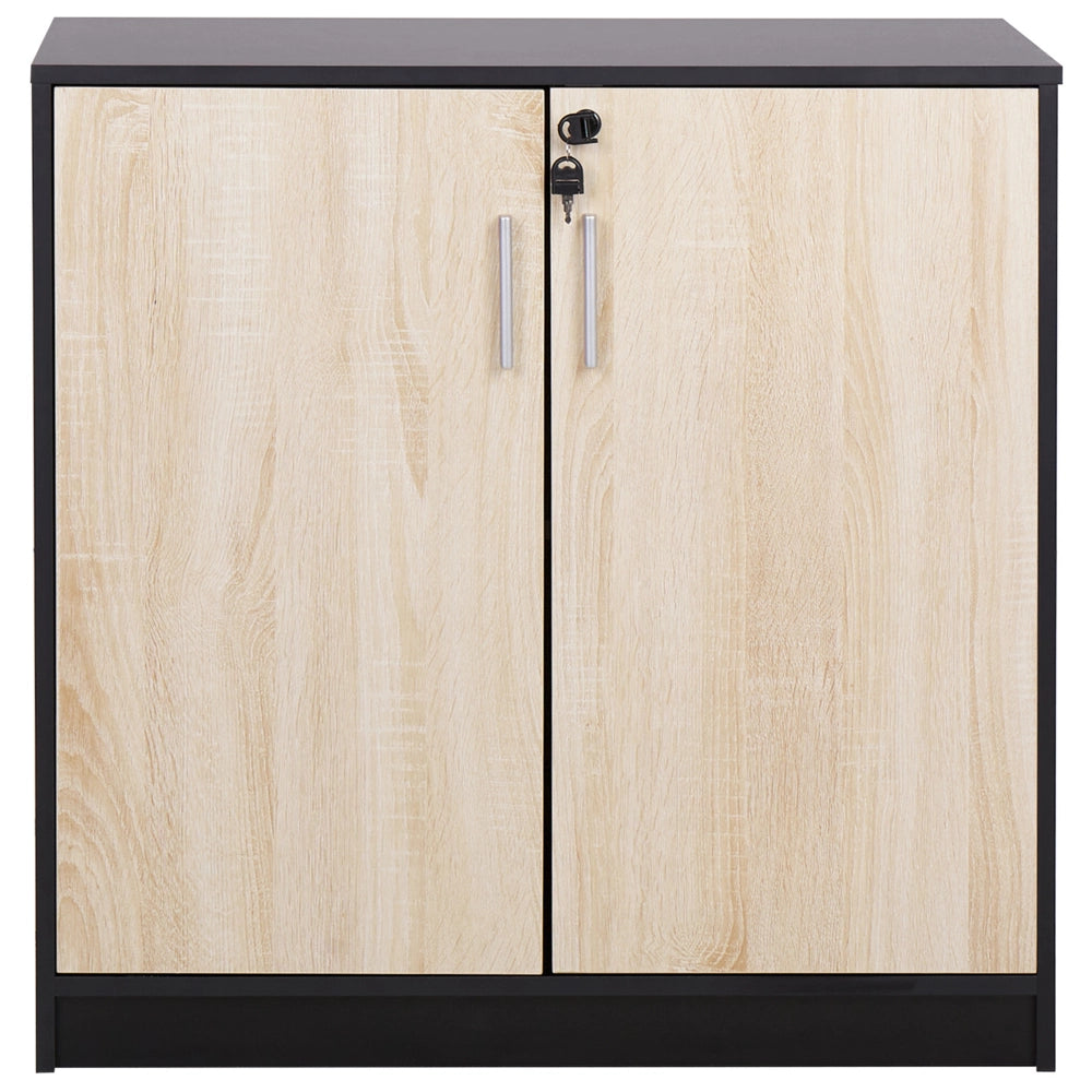 Armadietto moderno con 2 ante e 2 ripiani per l'ufficio con chiusura a chiave in legno chiaro e nero ufficio di casa stile moderno