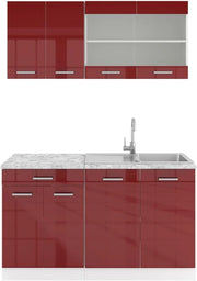 Cucina monoblocco R-Line, Rosso lucido, 140 cm senza piano di lavoro, adatto a spazi piccoli, espandibile in modo modulare