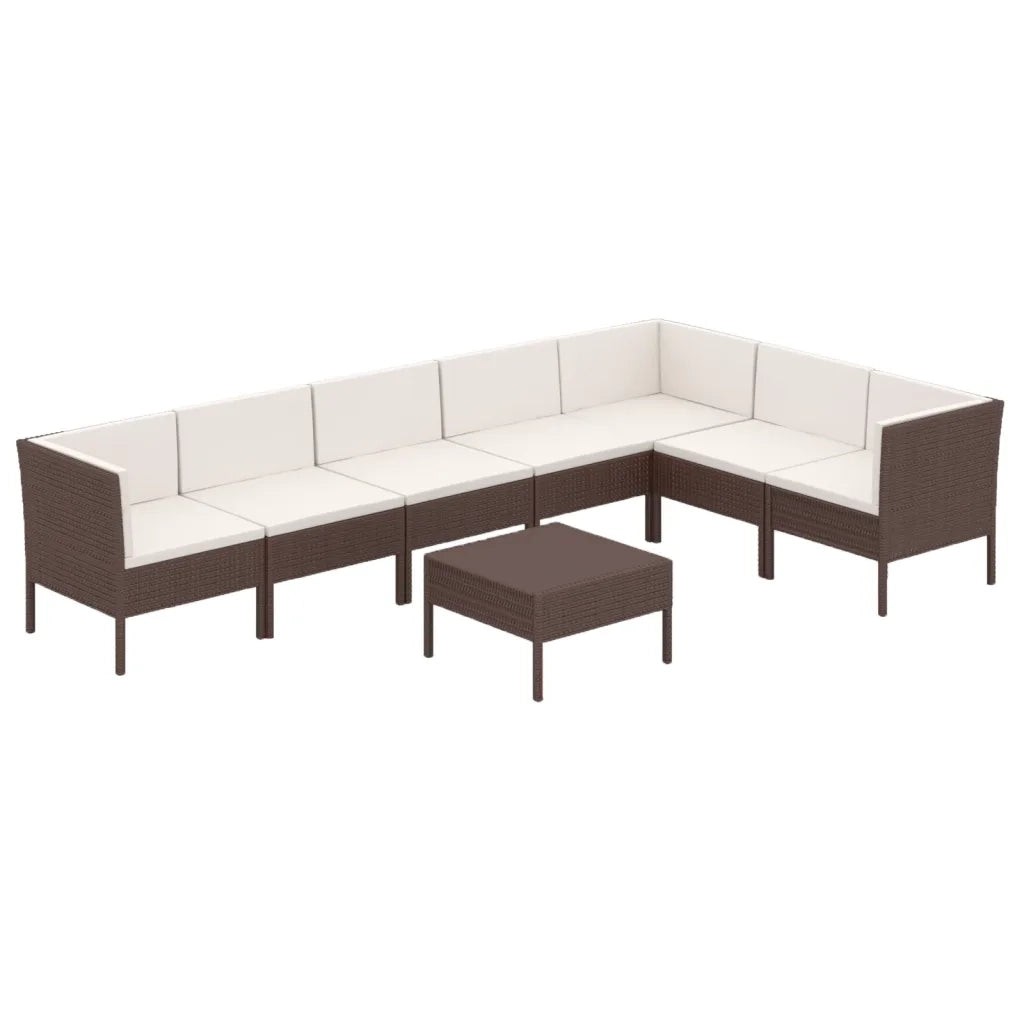 Set Divani da Giardino 8 pz con Cuscini in Polyrattan Marrone cod mxl 38369