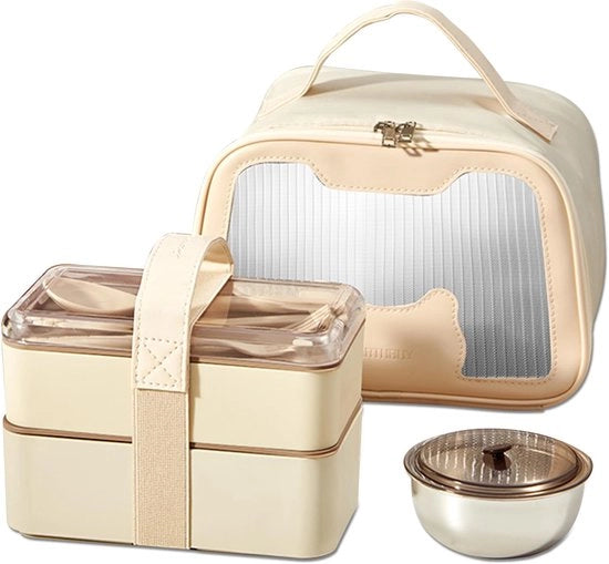 Lunchbox 1620ml con compartimenti, Set di picnic con contenitore, posate e sacchetto termico, Bento Box per picnic, scuola, ufficio, adulti, bambini