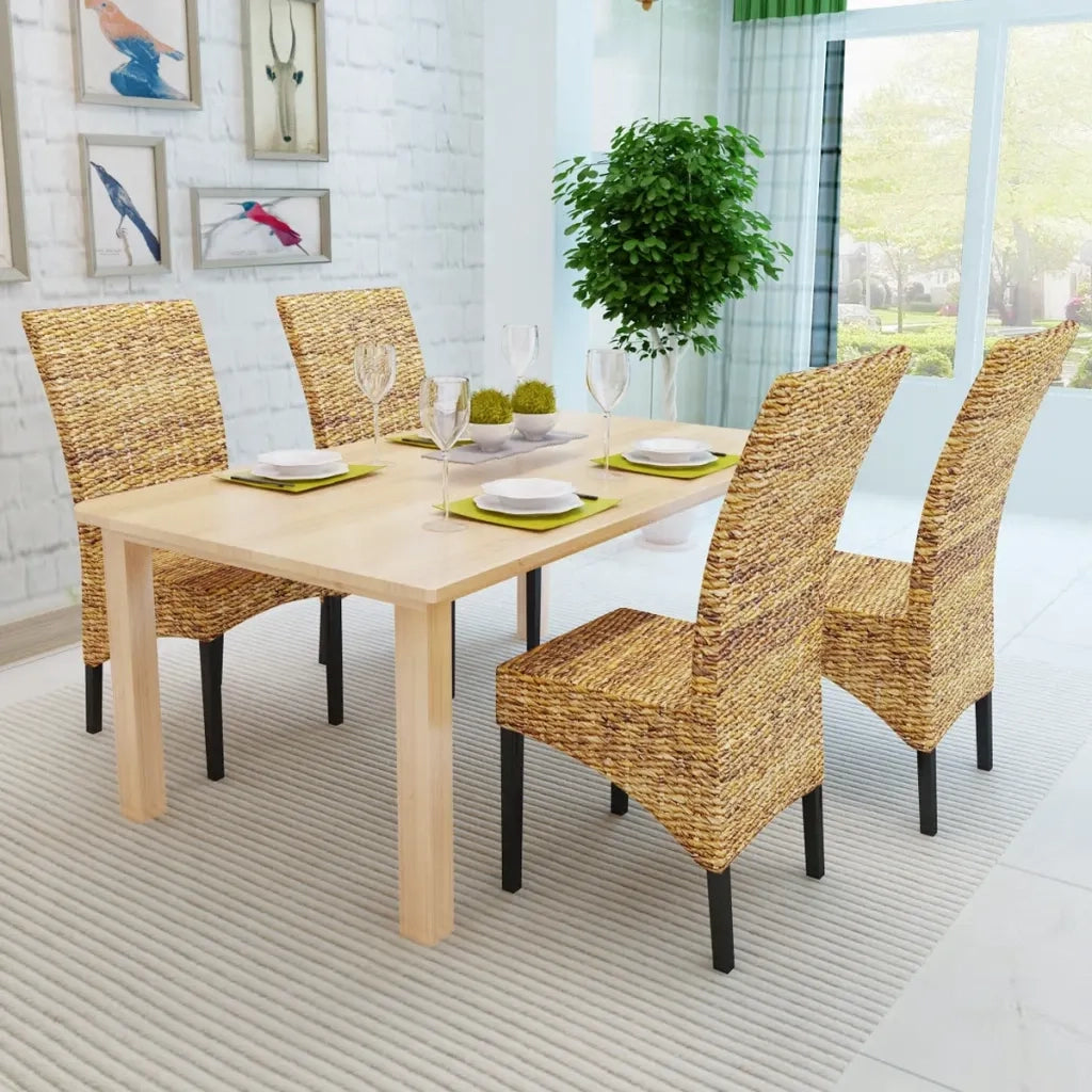 Sedie da Pranzo 4 pz in Legno Massello di Mango e Abaca 274200