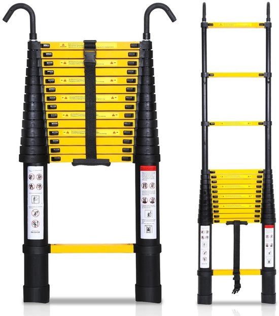 Scala Telescopica Soft Close con Altezza di 4,4 m - Colorazione Giallo Nero con Gancio