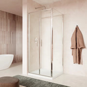 Box doccia slim 75x70cm con porta saloon e parete fissa profili cromati e vetro 6mm trasparente h190| Portofino