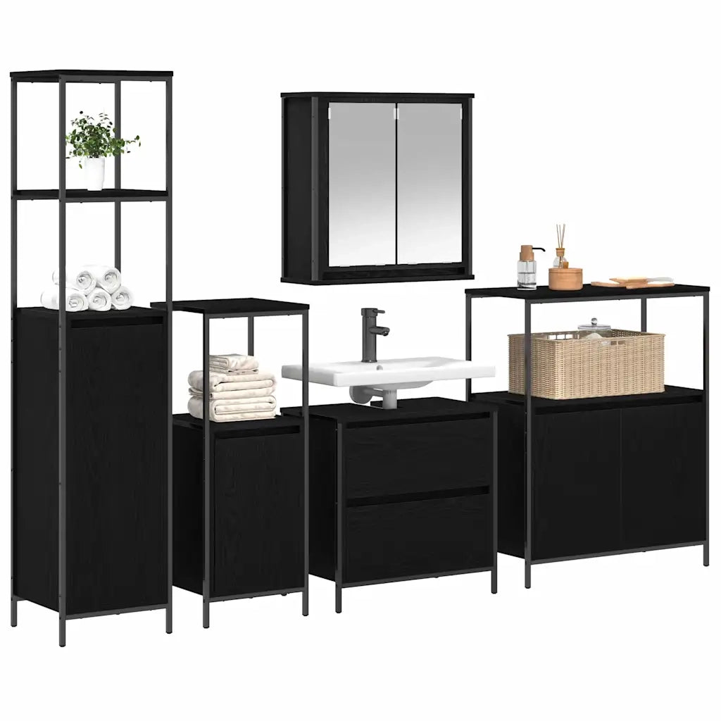 Set di mobili per il bagno 5 pcs Nero Legno multistrato 3328369