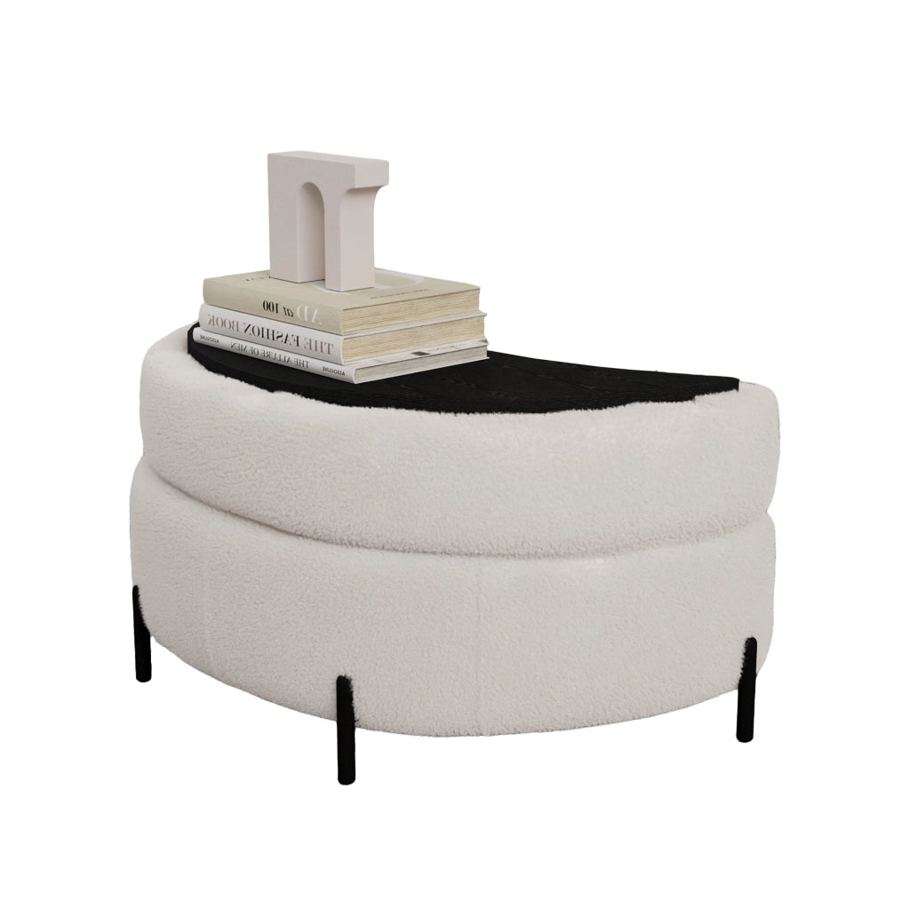 Pouf Sgabello Reclinabile con Vassoio ¨C MINIMAL ¨C Tessuto Sherpa, Avorio