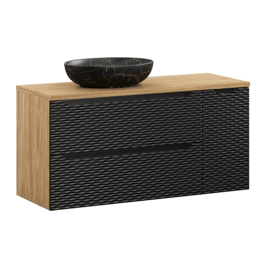 Set mobili bagno 120 cm con piano e lavabo da appoggio Mona Ocean Black 120 x 1401 x 46 cm