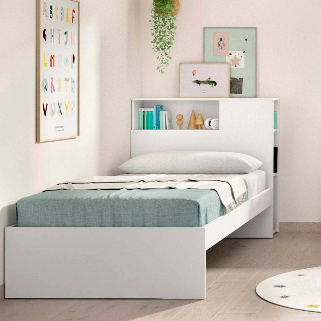 Letto singoloCrispina, Sommier per camera da letto, Giroletto per stanza, Struttura porta materasso, 99x218 h96 cm, Bianco