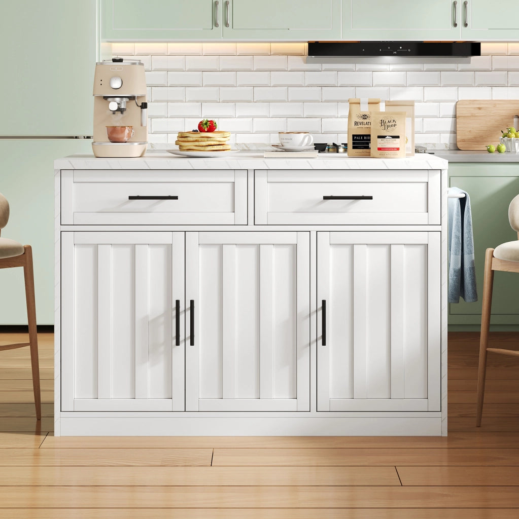 Isola cucina con piano bar 120 x 60 x 91 cm; bianco in MDF con prese e USB