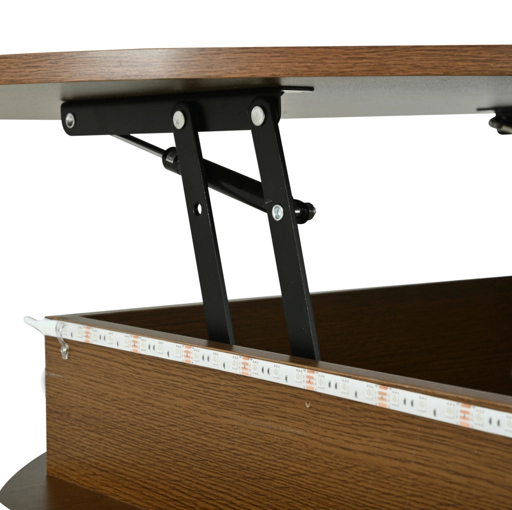Tavolino da caffè rotondo regolabile in altezza con LED; 75 cm; MDF; color noce