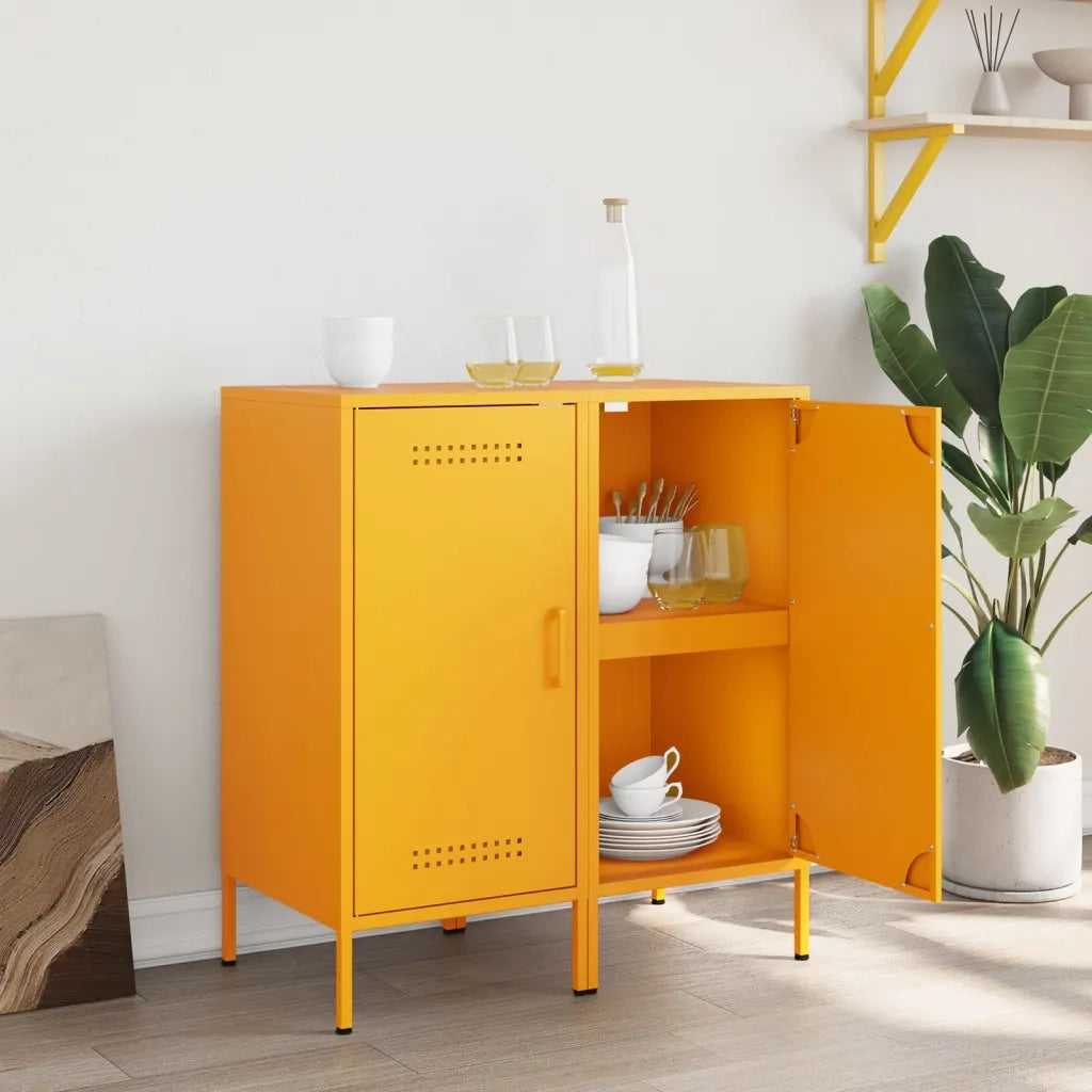 Credenze 2 pz | Madia | Buffet da pranzo | Armadio da pranzo Giallo Senape 36x39x79 cm in Acciaio