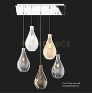 SOSP. OTTONE SAT. 5 LUCI RETTANGOLARE VETRI PICCOLI (1XAM+1XBR+1XTR+2XFU) 1193OS-S5 RP-MC