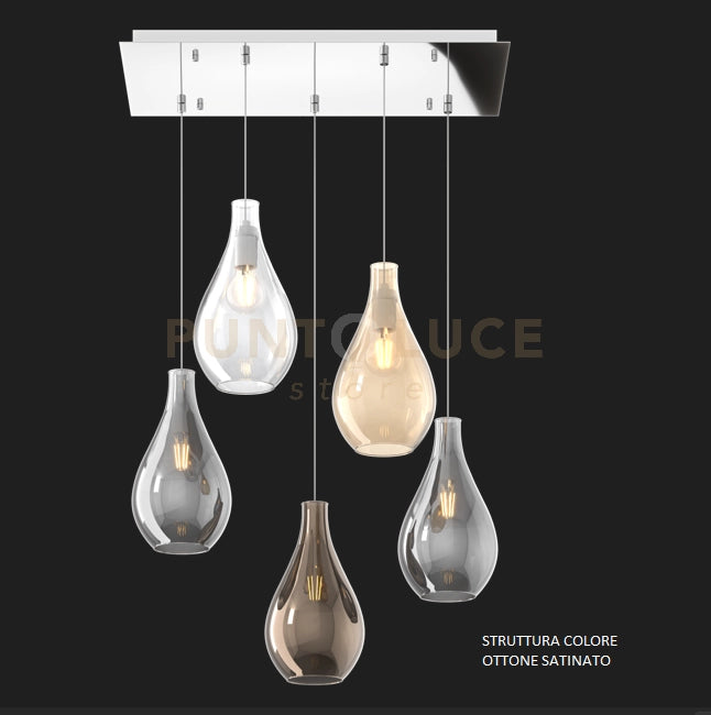 SOSP. OTTONE SAT. 5 LUCI RETTANGOLARE VETRI PICCOLI (1XAM+1XBR+1XTR+2XFU) 1193OS-S5 RP-MC