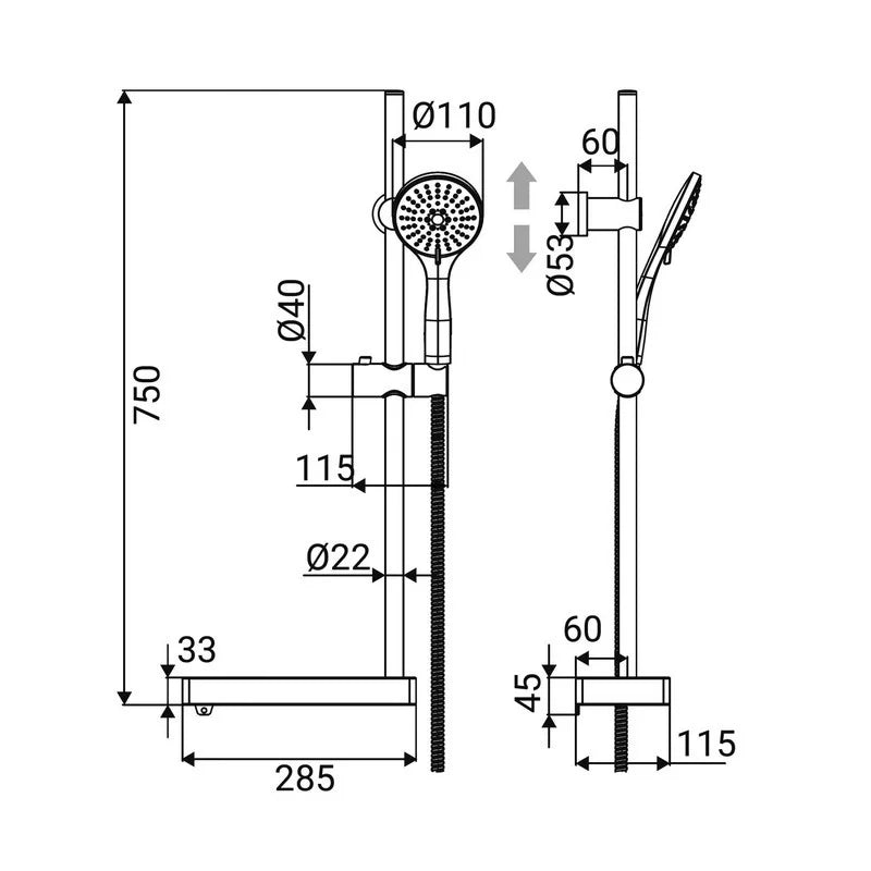 Saliscendi 5 getti cromato con mensola bianca in abs - Serie Rodi