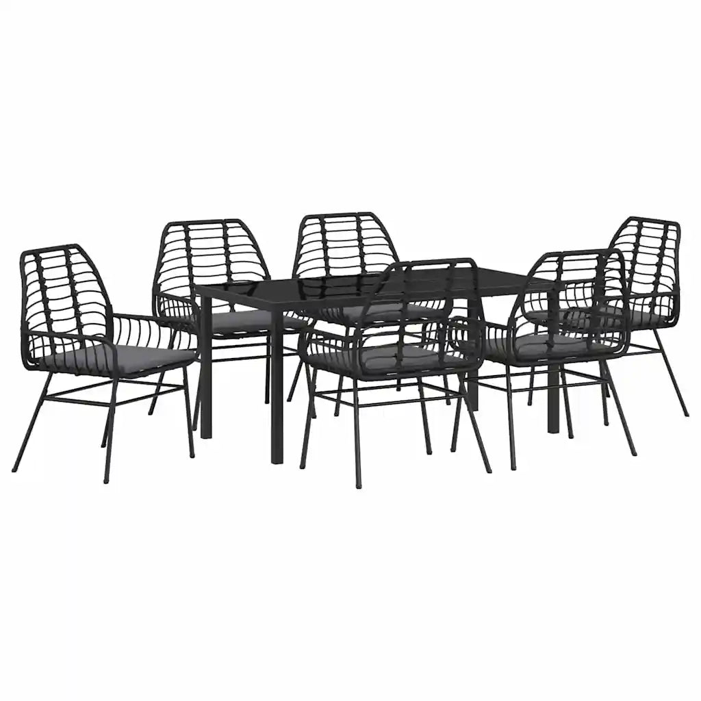 Set da Pranzo per Giardino 7 pcs Nero polyrattan 3380859