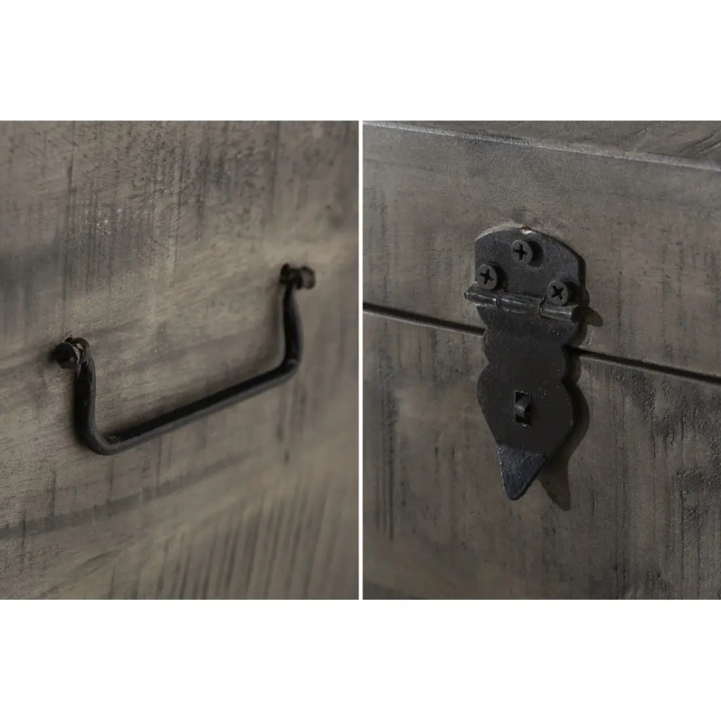 Tavolino basso o panca contenitore MERAX 115 cm grigio in legno massiccio e metallo stile industriale