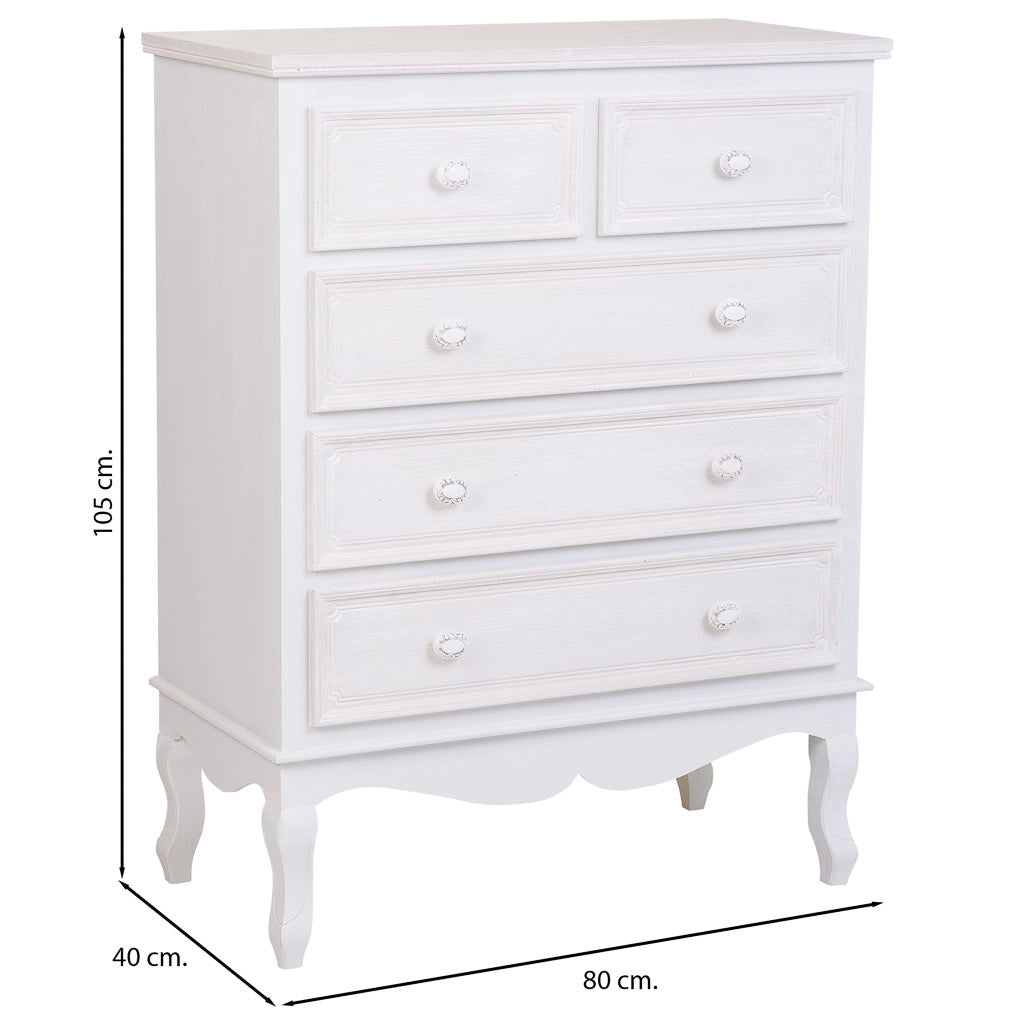Cassettiera in legno bianco 80x40x105