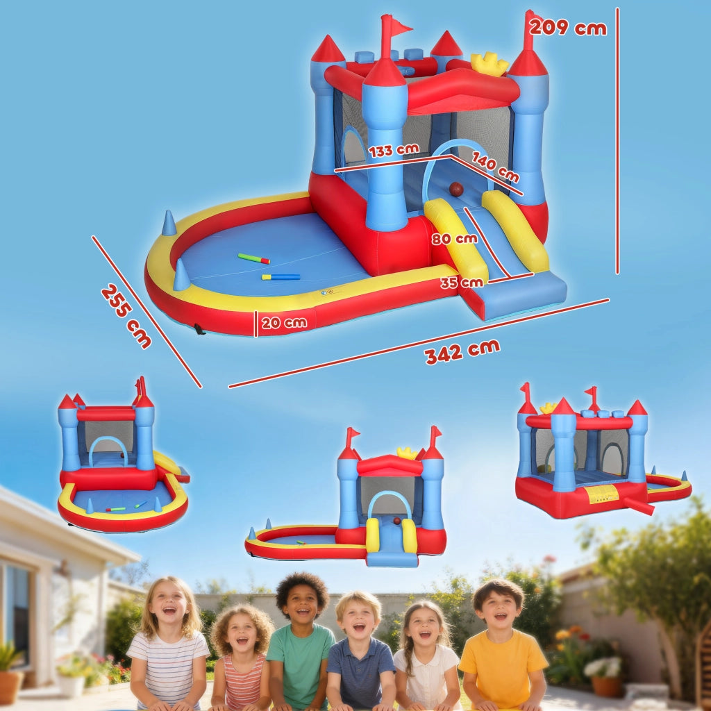 Castello Gonfiabile per Bambini 342x255x209 cm con Scivolo Piscina per Palline Canestro da Basket e Soffiatore in